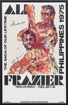 Muhammad Ali and Joe Frazier Dual Signed 1975 Thrilla In Manilla Framed Fight Poster In 15 x 23 Framed Display (PSA/DNA)